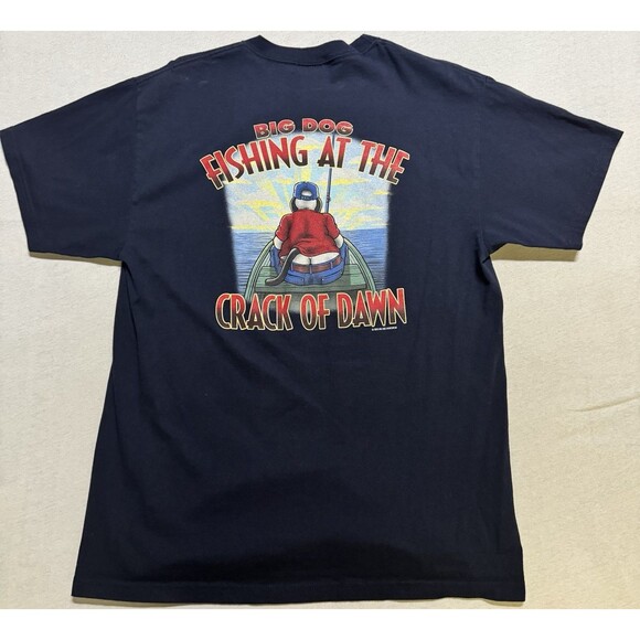 Vintage 2003 Big Dogs Fishing At The Crack Of Dawn T-Shirt USA Men's Size Large - Picture 3 of 10